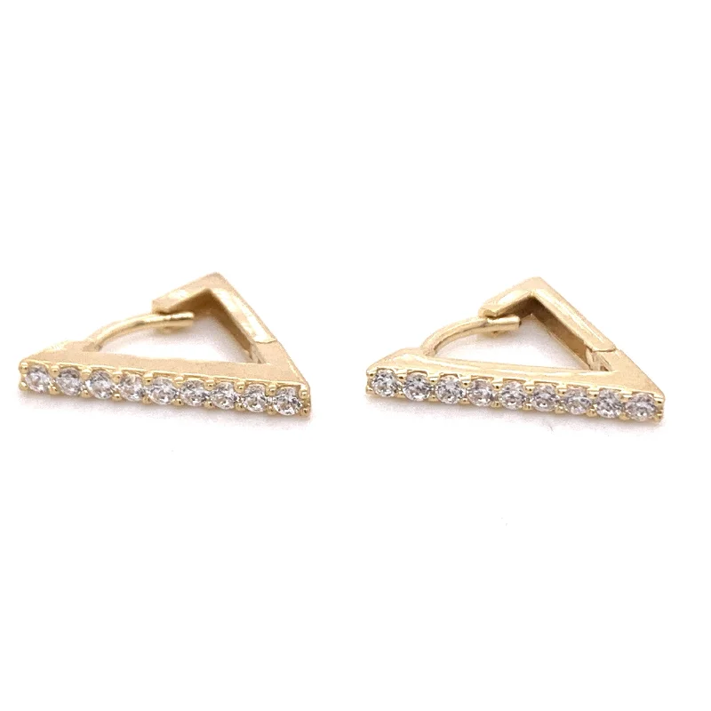 Clear crystal earrings-9ct Gold Cz Triangle Clicker Earring