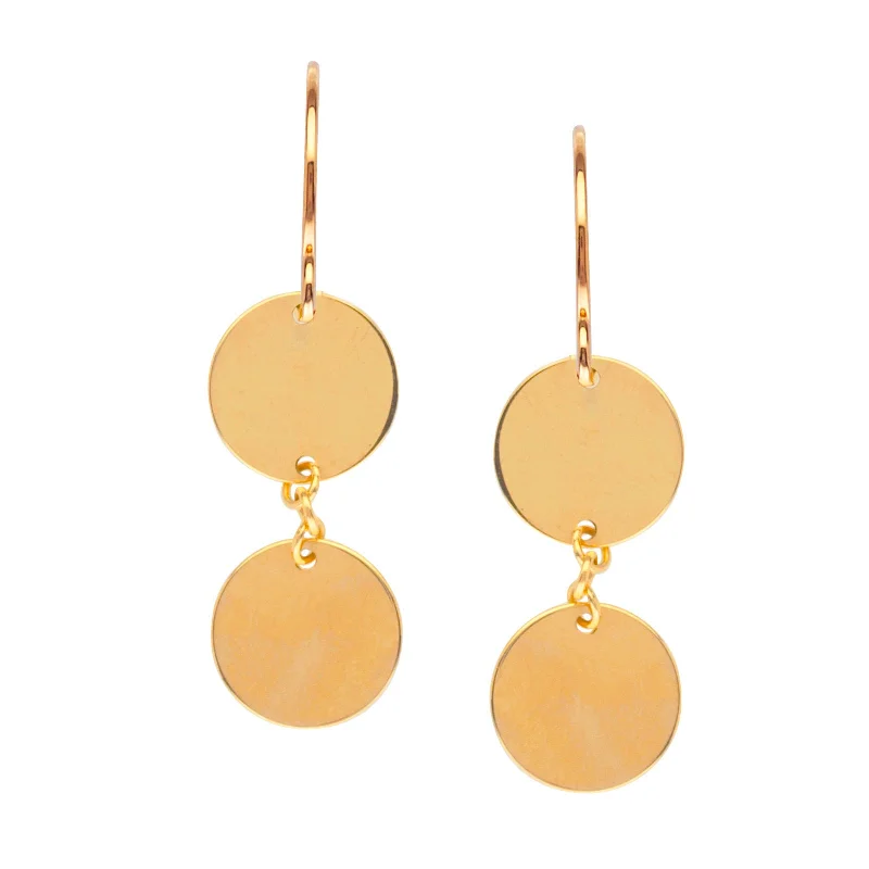 Patina bronze earrings-14k Yellow Gold Earrings with Circle Disk Drops