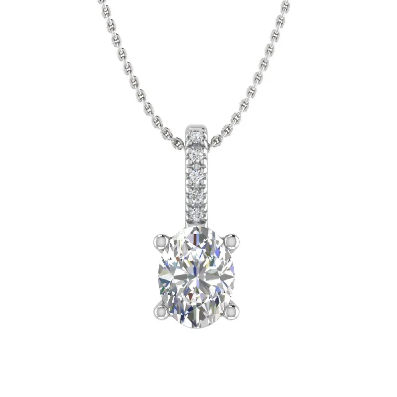 Faith charm necklaces-0.34 Carat Round and Oval Cut Diamond Solitaire Pendant Necklace in Gold (Included Silver Chain)