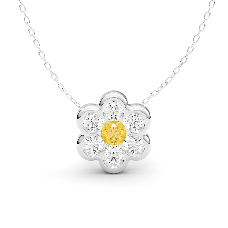 Onyx drop necklaces-Yellow Sapphire and Diamond Flower Necklace