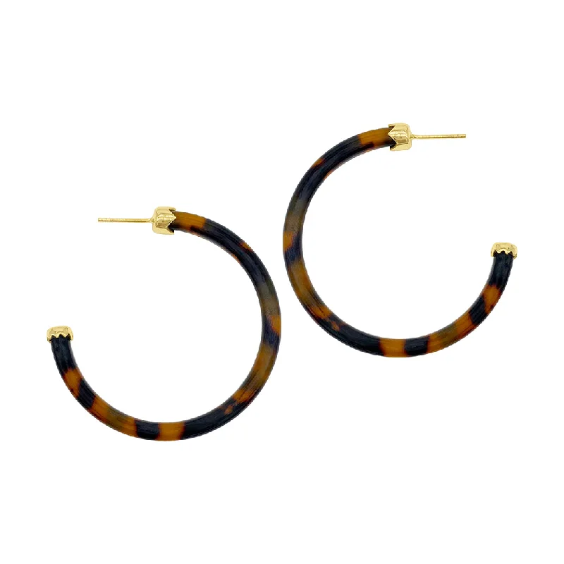 Gem-twisted earrings-Tortoise Shell Hoops