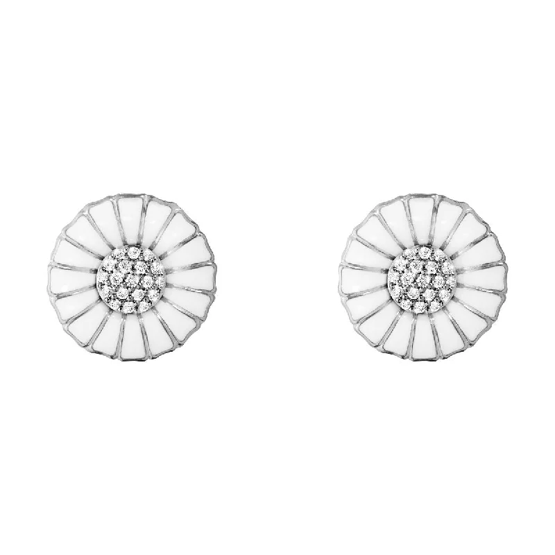 Daisy 11 mm. Silver Earrings w. Diamonds, 0.10ct.