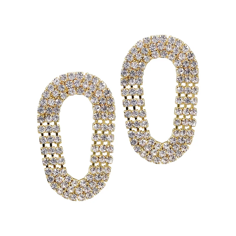 Tide design earrings-14k Gold Plated Pave Cascade Oval Hoops