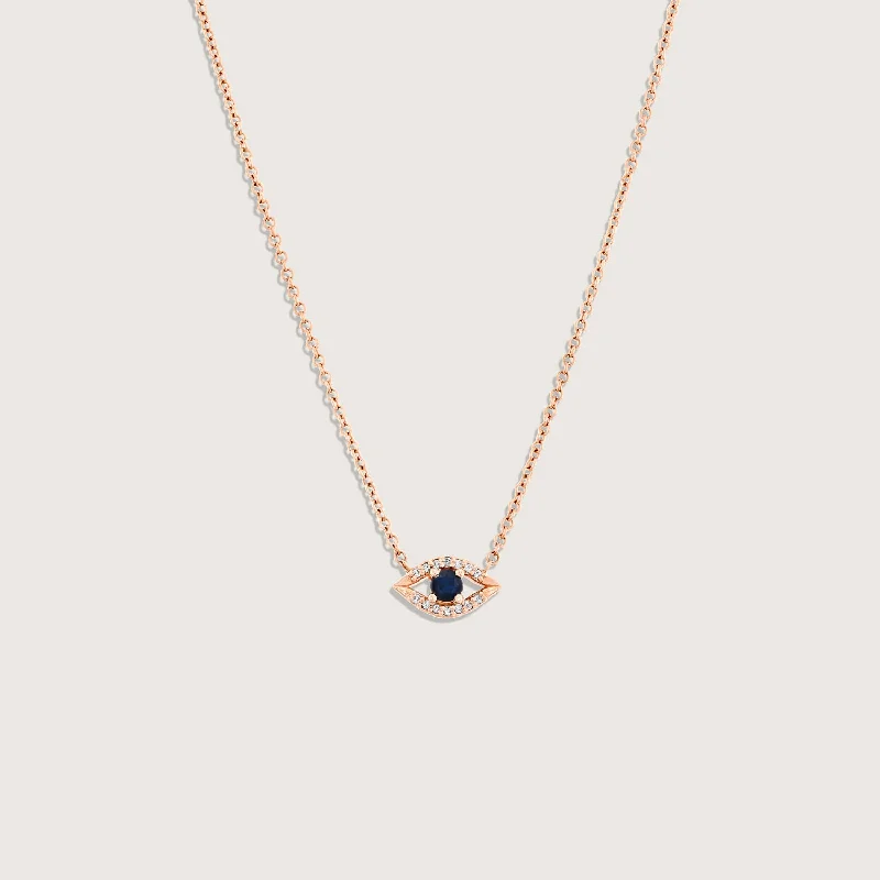 Curved gem necklaces-Evil Eye floating Gold Necklace Sapphire and Diamonds