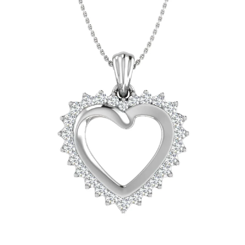 Floating gem necklaces-1/4 Carat Diamond Heart Pendant Necklace in Gold (Silver Chain Included) - IGI Certified