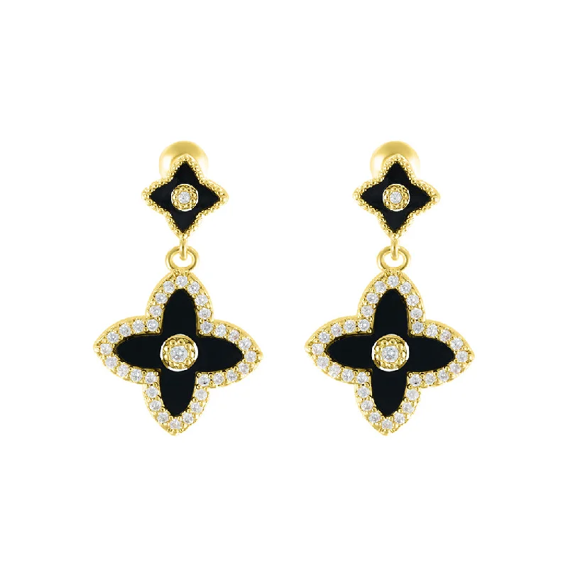 Bead weave earrings-14k Gold Plated Black Clover Drop Earrings