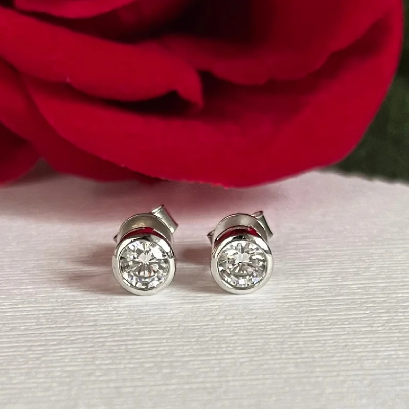 Solid bar earrings-1 ctw Bezel Stud Earrings