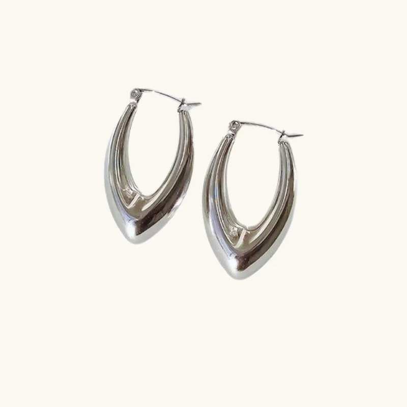 Textured disc earrings-Silver Rounded Geometric Hoops