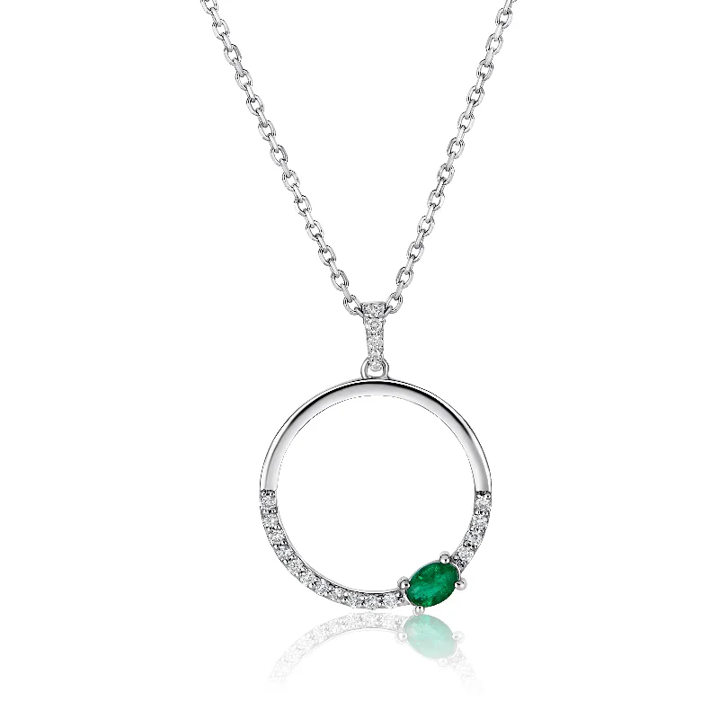 Ruby pendant necklaces-Emerald and Diamond Open Circle Necklace