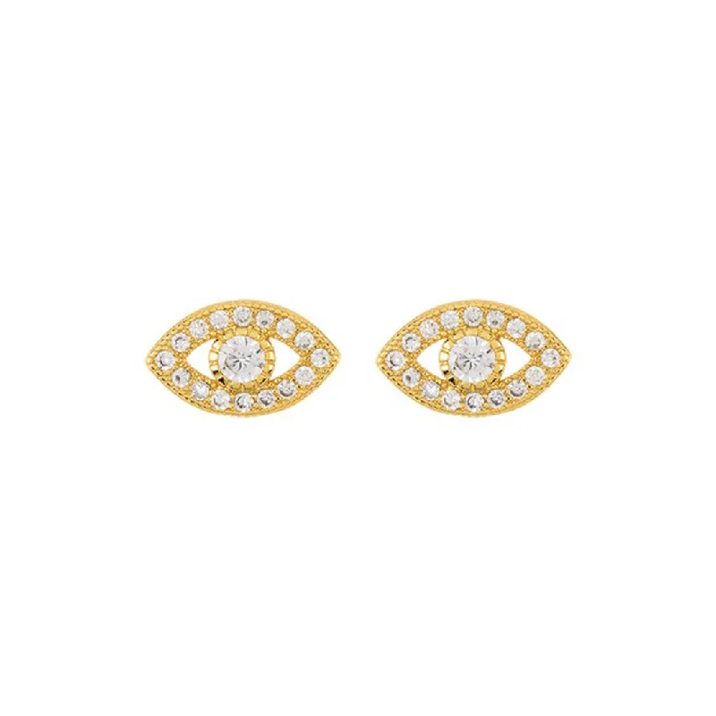 Wide hoop earrings-14k Gold Plated Evil Eye Stud Earrings