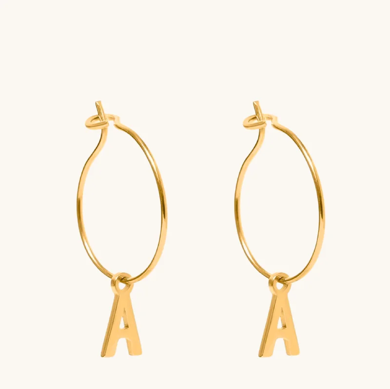 Fine heart earrings-Gold Initial Small Hoops