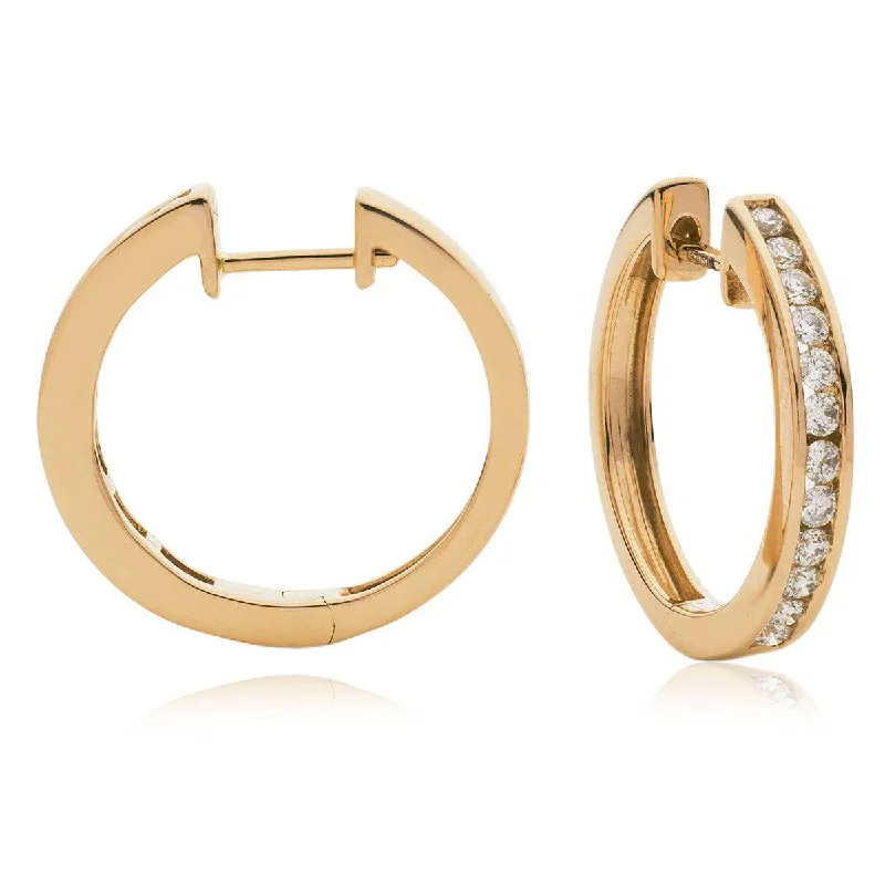 Twine bead earrings-DIAMOND CHANNEL SETTING HOOP EARRINGS IN 18K ROSE GOLD