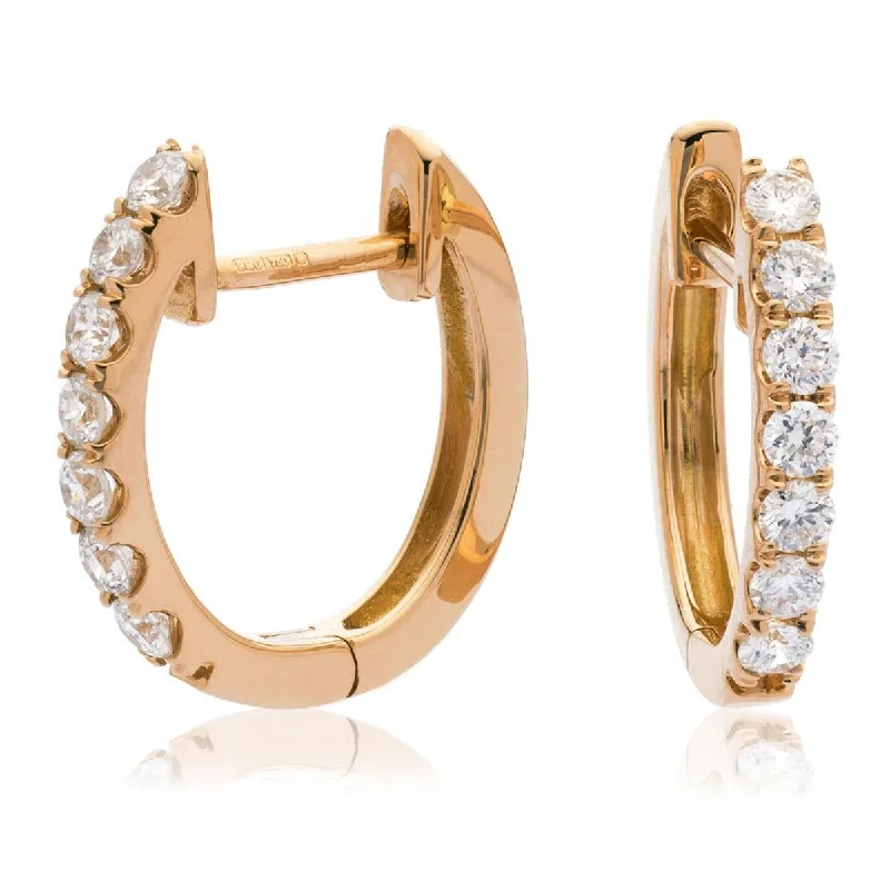 Heavy hoop earrings-DIAMOND CLAW SETTING HOOP EARRINGS IN 18K ROSE GOLD