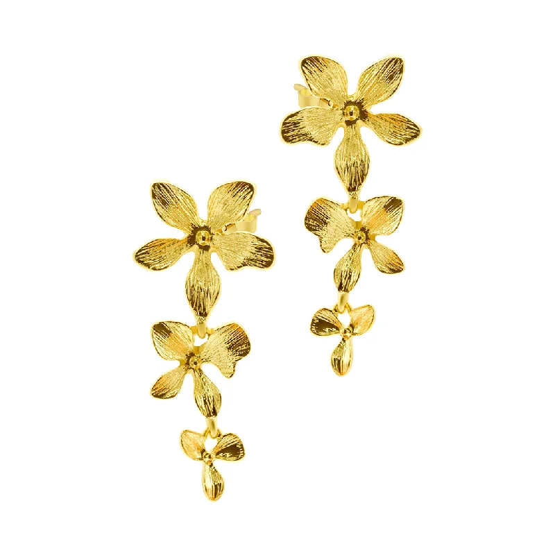 Layered tier earrings-14k Gold Plated 3-Petal Drop Earrings