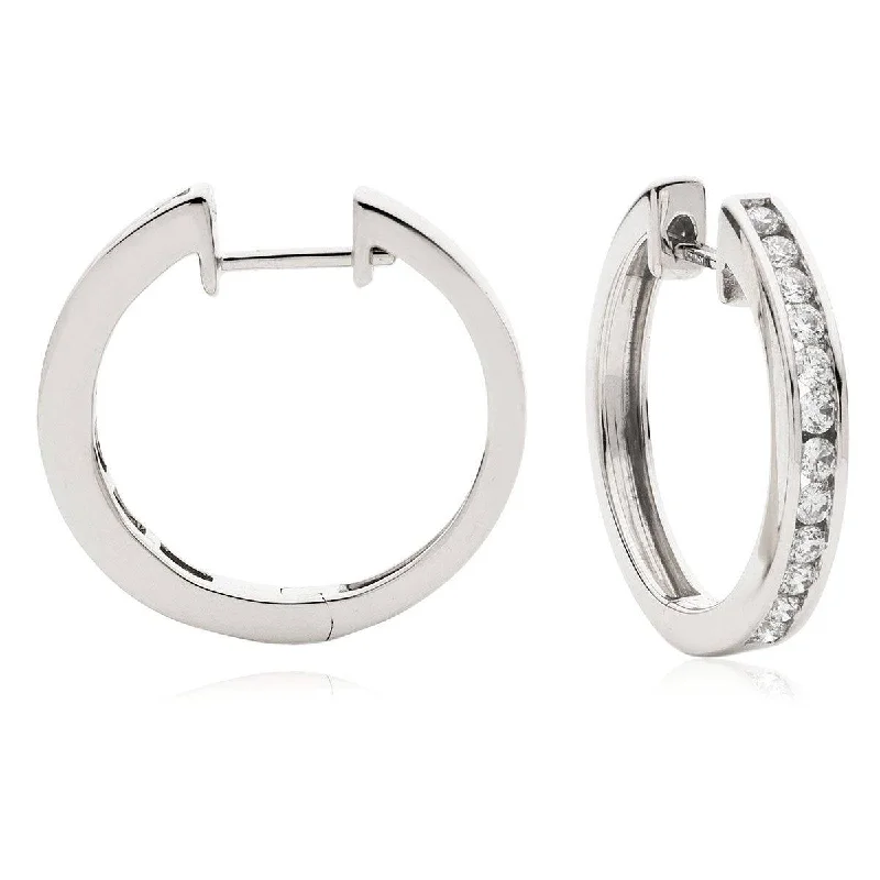 Coil knot earrings-DIAMOND CHANNEL SETTING HOOP EARRINGS IN 18K WHITE GOLD