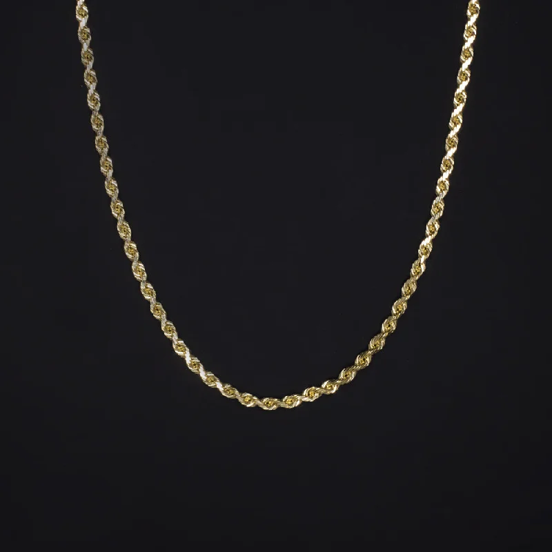 Glossy enamel necklaces-SOLID 14K YELLOW GOLD ROPE CHAIN 24in 1.7mm CLASSIC TWIST MENS LADIES NECKLACE