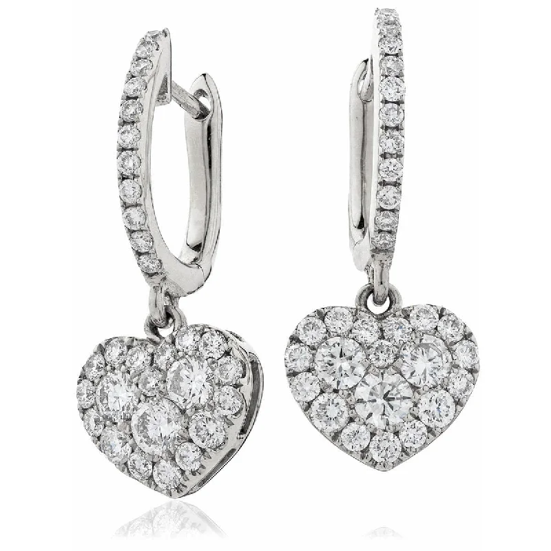 Layered tier earrings-DIAMOND HEART-SHAPED CLUSTER HOOP DROP EARRING IN 18K WHITE GOLD