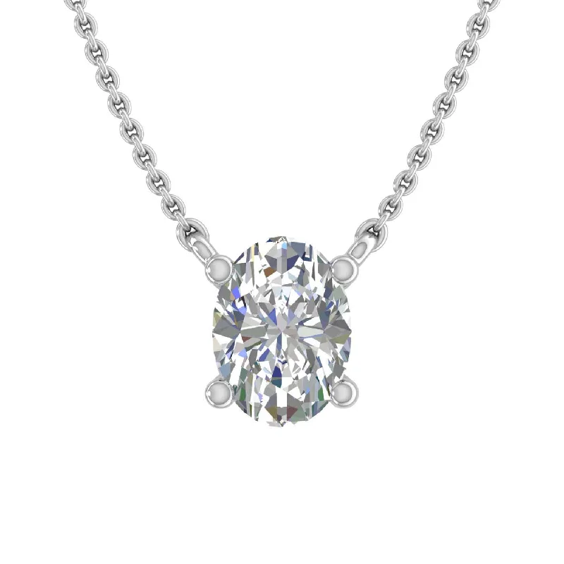 Retro deco necklaces-0.37 Carat Oval Cut Diamond Solitaire Pendant Necklace in Gold (Included Silver Chain)