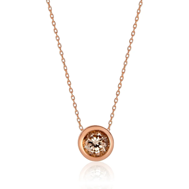 Sleek bar necklaces-Round Morganite Bezel Necklace