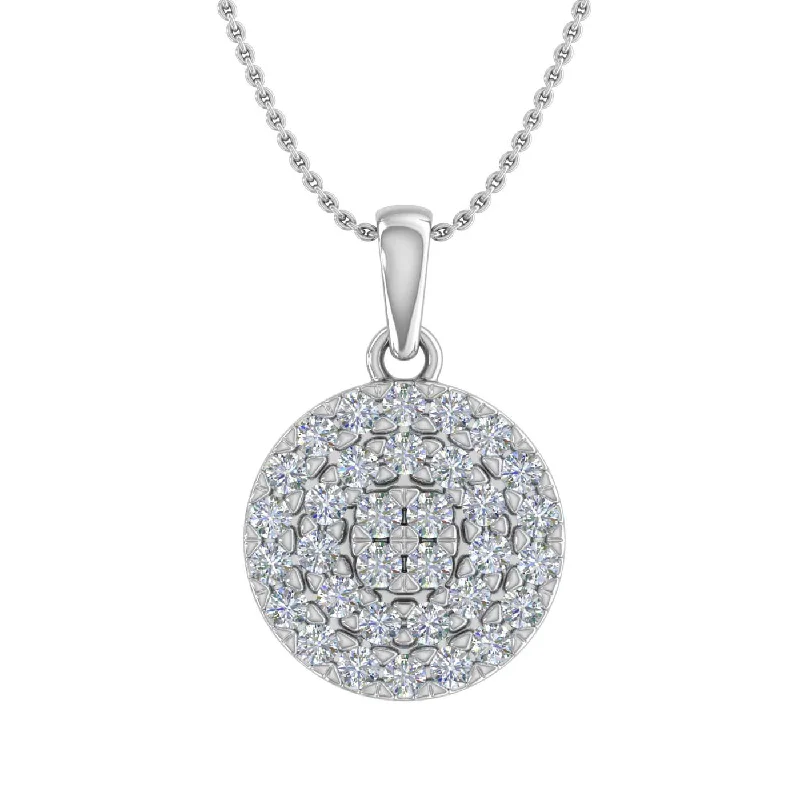 Bead weave necklaces-1/2 Carat Diamond Circle Halo Pendant Necklace in Gold (Silver Cable Chain)