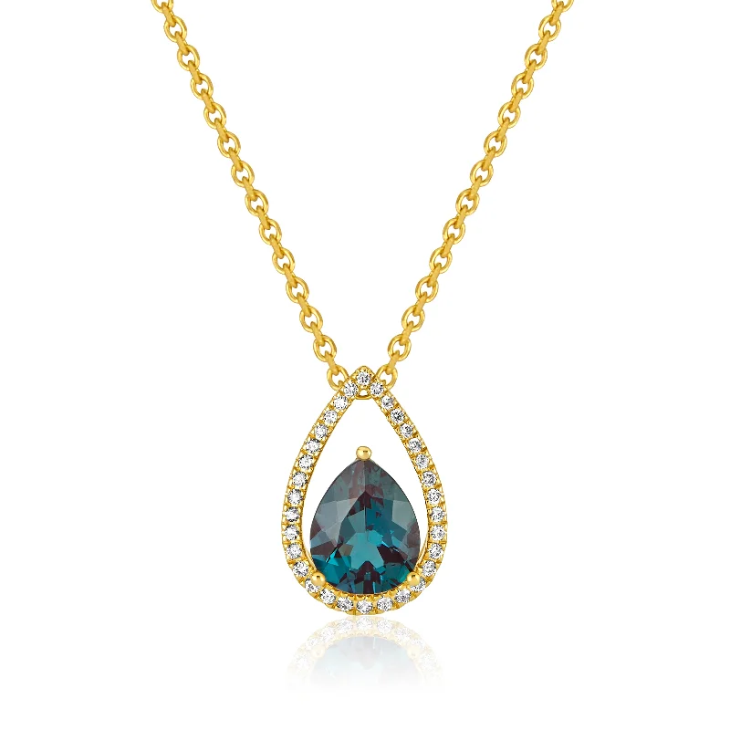 Heavy gem necklaces-Alexandrite with Diamond Open Halo Necklace