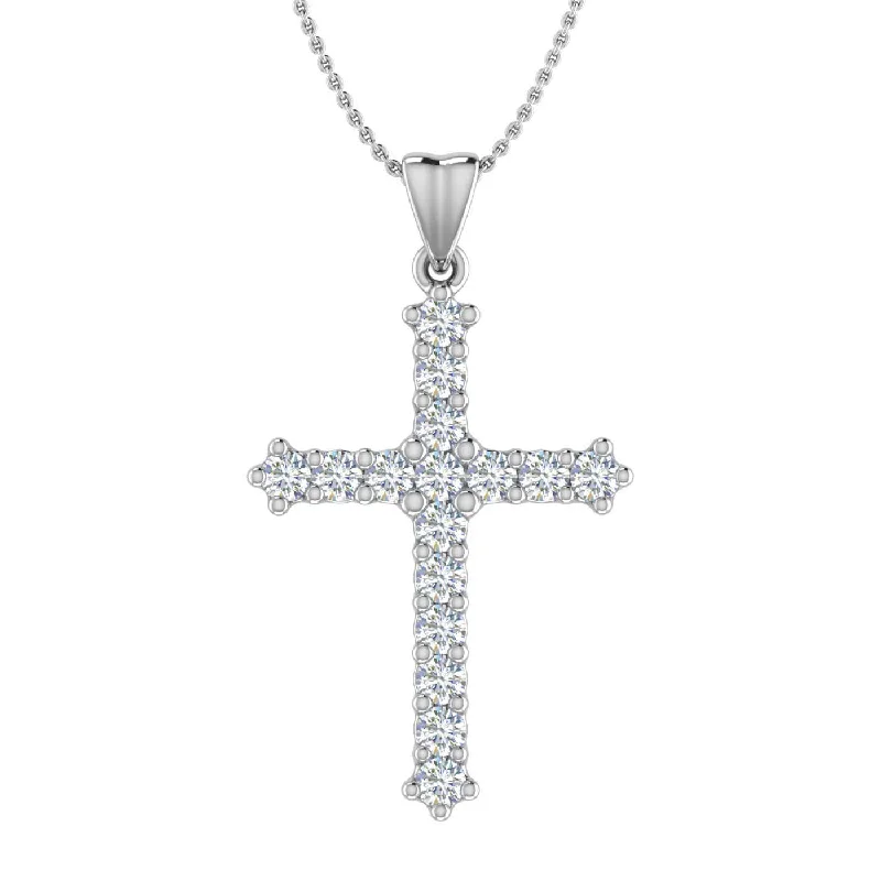 Rose motif necklaces-1/2 Carat Diamond Cross Pendant Necklace in Gold (Silver Chain Included) - IGI Certified