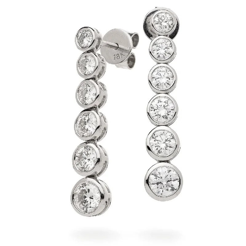 Sleek gem earrings-DIAMOND RUB OVER SETTING DROP EARRING IN 18K WHITE GOLD