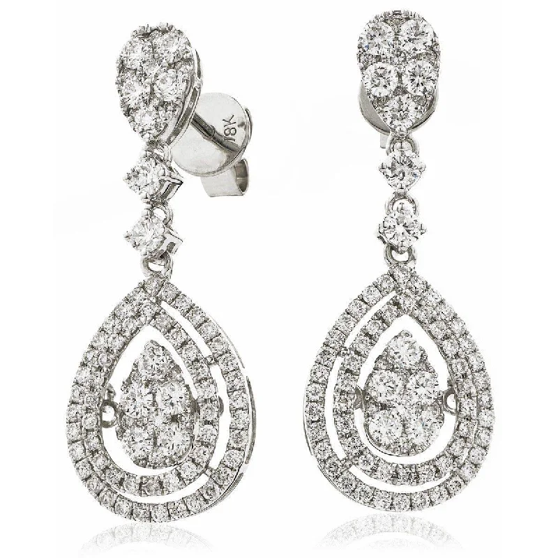 Light bead earrings-DIAMOND FANCY MOVEABLE EARRINGS IN 18K WHITE GOLD