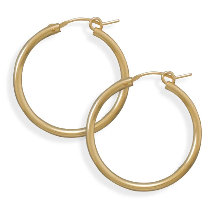 Pink gold earrings-2x27mm Hoops Hoop Earrings 12k Yellow Gold-filled Click Close, Made in the USA