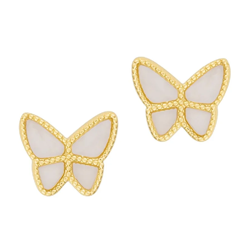 Antique clip earrings-14K Gold Plated White Butterfly Stud Earrings