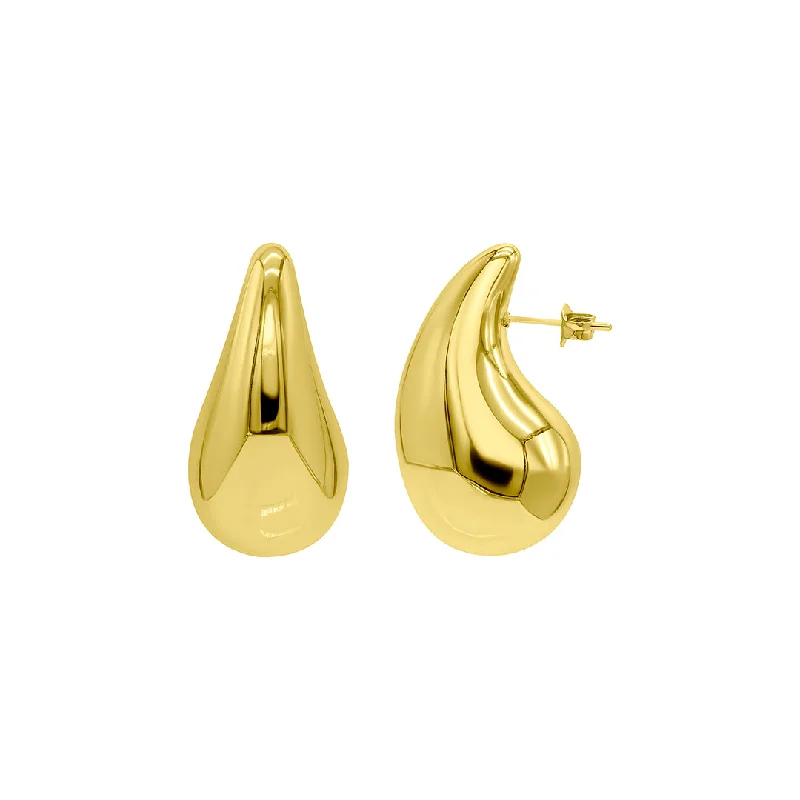 Smooth stud earrings-Tarnish Resistant 14k Gold Plated Teardrop Sculptural Stud Earrings