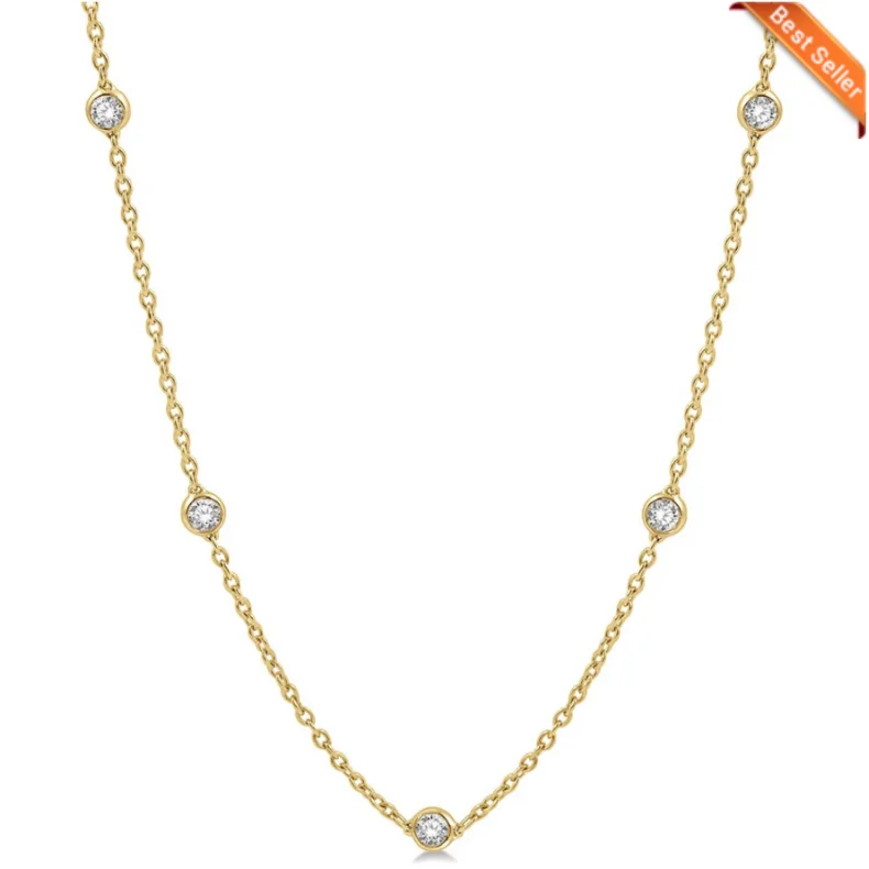 Hawk feather necklaces-1 1/2 Ctw Round Cut Diamond Fashion Necklace in 14K Yellow Gold