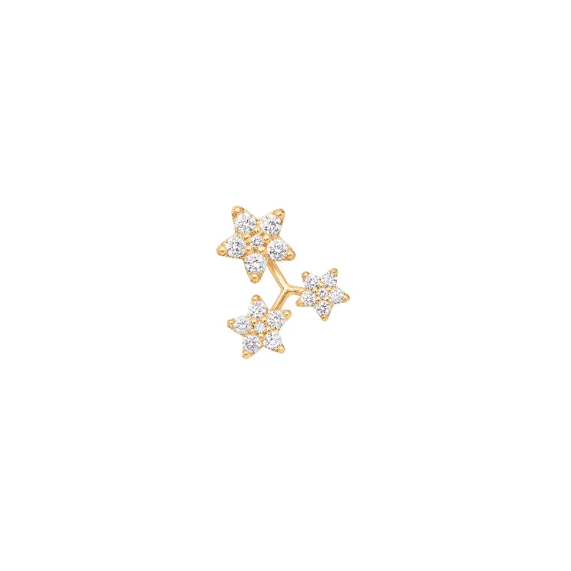 3 Shooting Stars 18K Gold Earring w. Diamonds