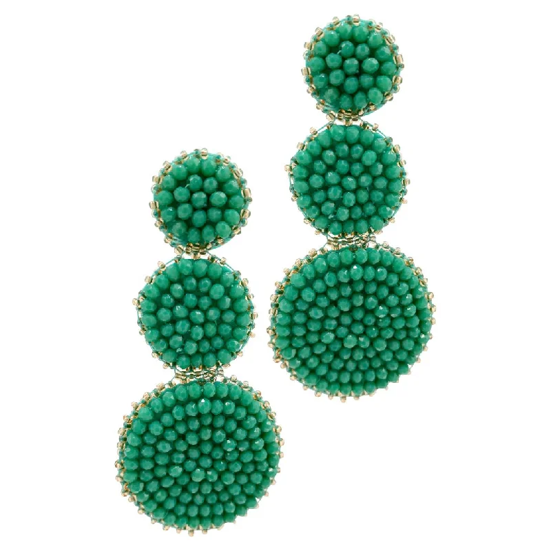 Light clay earrings-Green Beaded Drop Earring