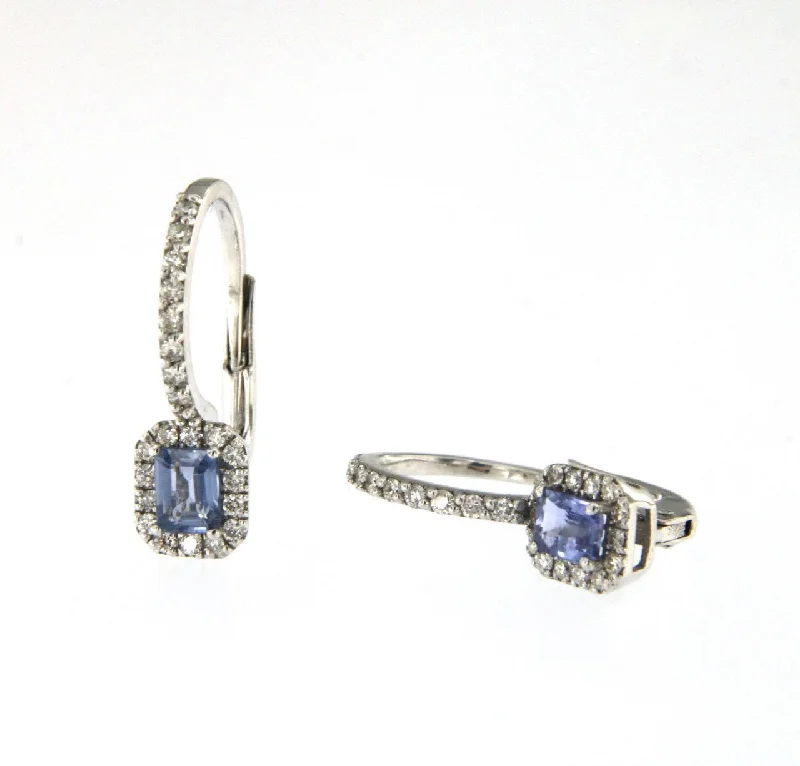 Candy 18K White Gold Earrings w. Diamonds & Blue Sapphire