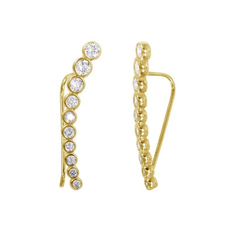 Round stud earrings-14k Gold Plated Bezeled Ear Climber Earrings