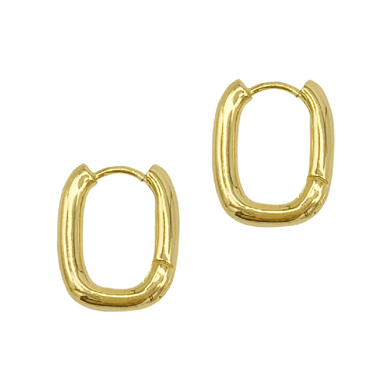 Topaz stud earrings-Tarnish Resistant 14k Gold Plated Rectangle Hoop Earrings