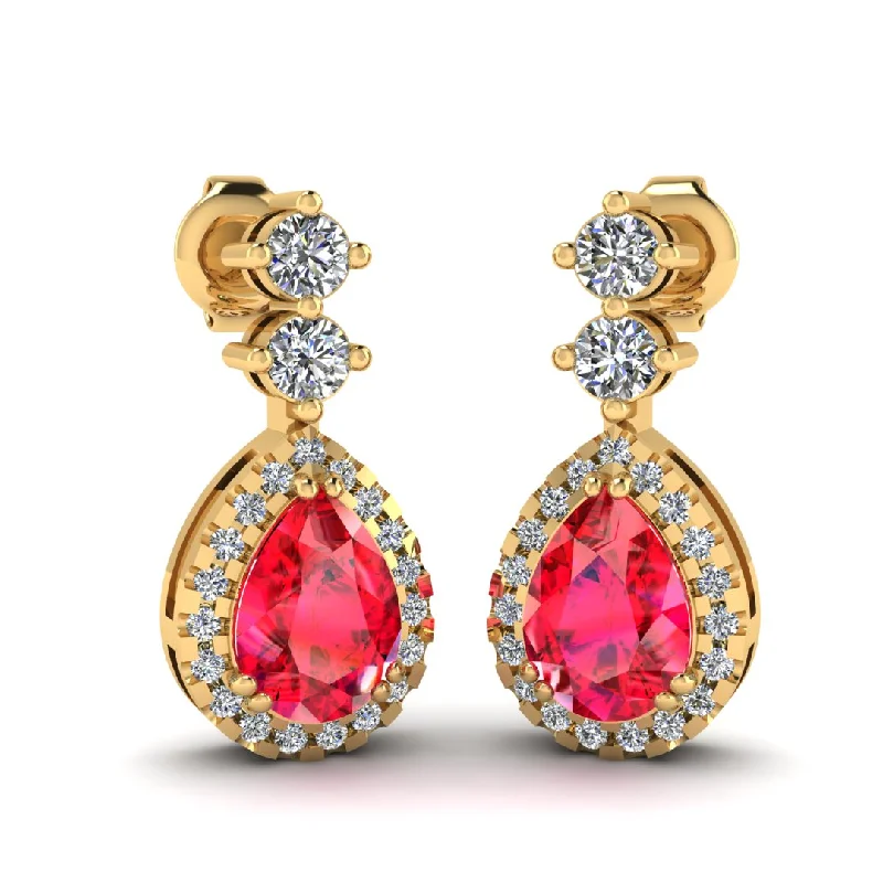 Patina bronze earrings-Ruby 1.30 Carat Pear Shape Halo Natural Diamond Drop Earrings E1PSR