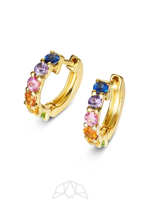 Chunky Rainbow Sapphire 14K Gold Earrings