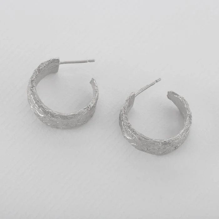 Light wood earrings-Wide Bark Hoop Earrings