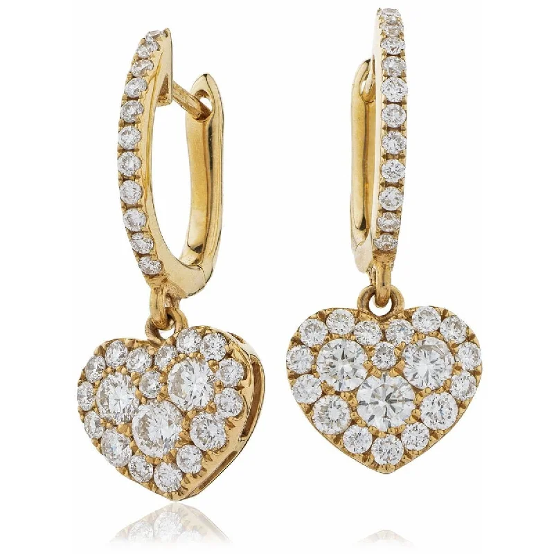 Classic flair earrings-DIAMOND HEART-SHAPED CLUSTER HOOP DROP EARRINGS IN 18K ROSE GOLD