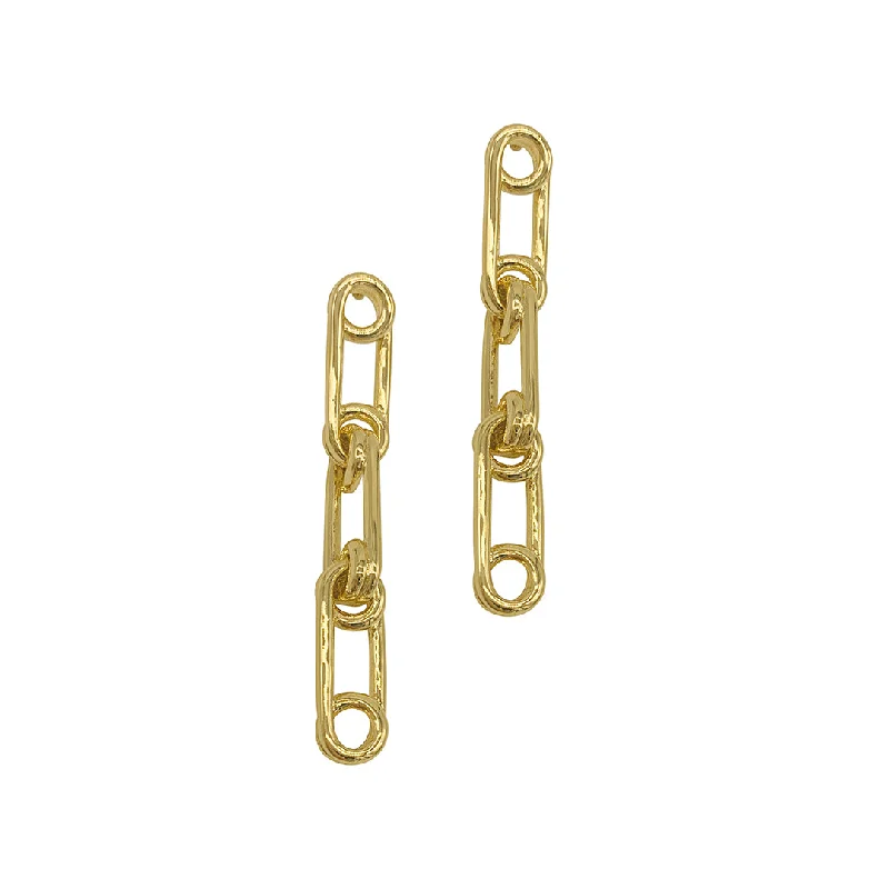 Smooth stud earrings-14k Gold Plated Safety Pin Drop Earrings