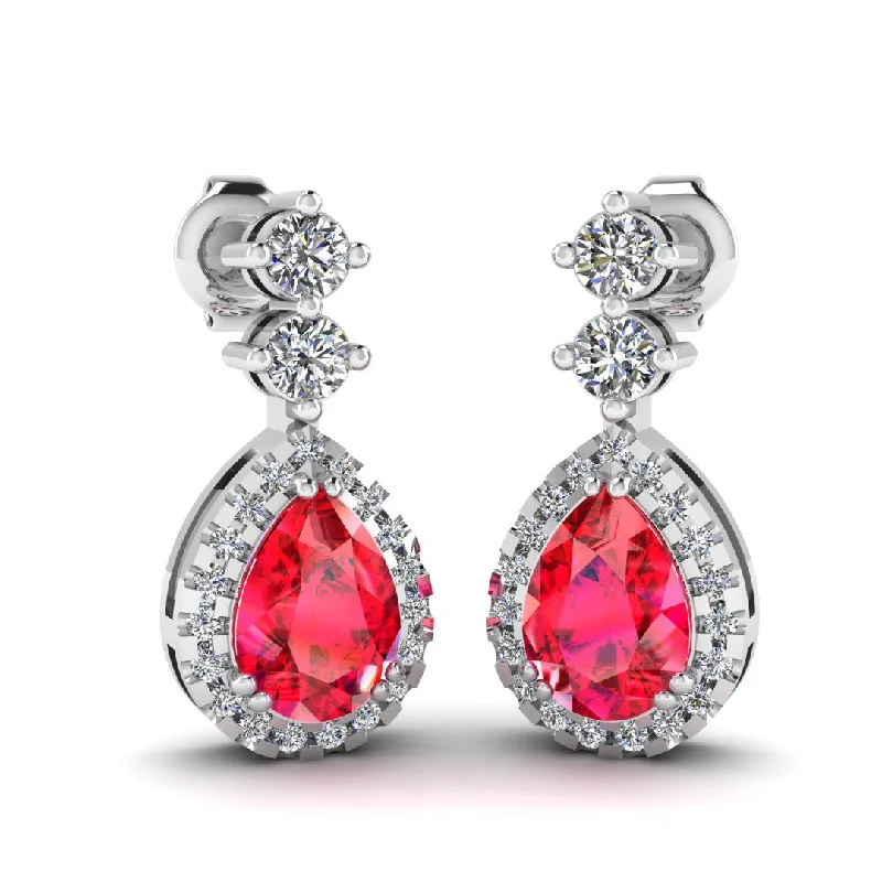 Onyx earrings-Ruby 1.30 Carat Pear Shape Halo Lab Grown Diamond Drop Earrings E1PSR