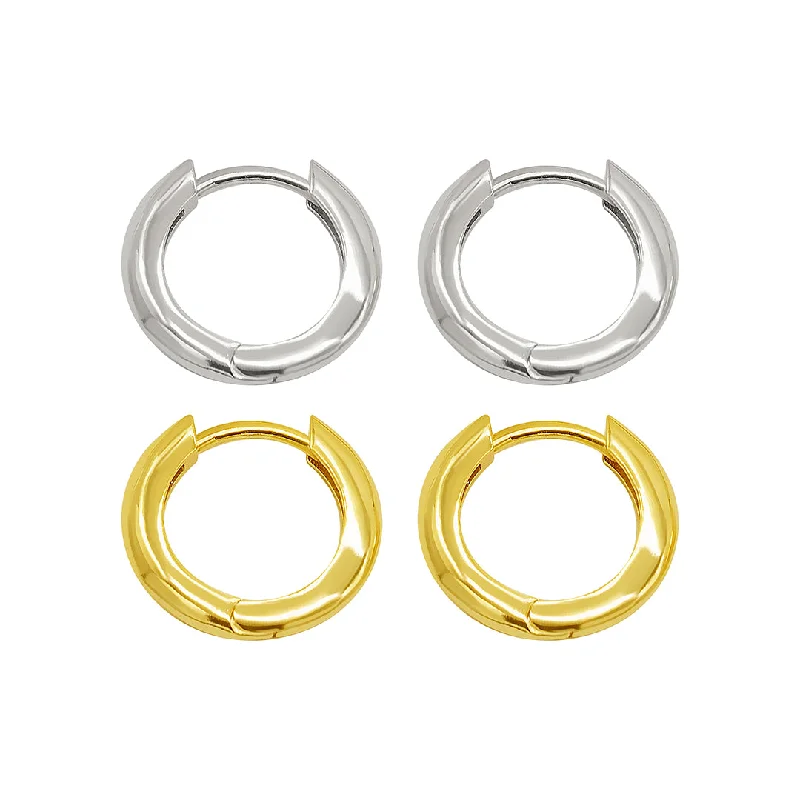 Broad hoop earrings-14k Gold Plated And Silver Plated Set Of Huggie Hoop Earrings