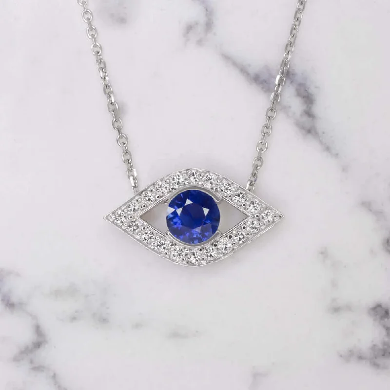 Tide shape necklaces-EVIL EYE SAPPHIRE DIAMOND PENDANT 14k NECKLACE TALISMAN CHARM BLUE MARQUISE