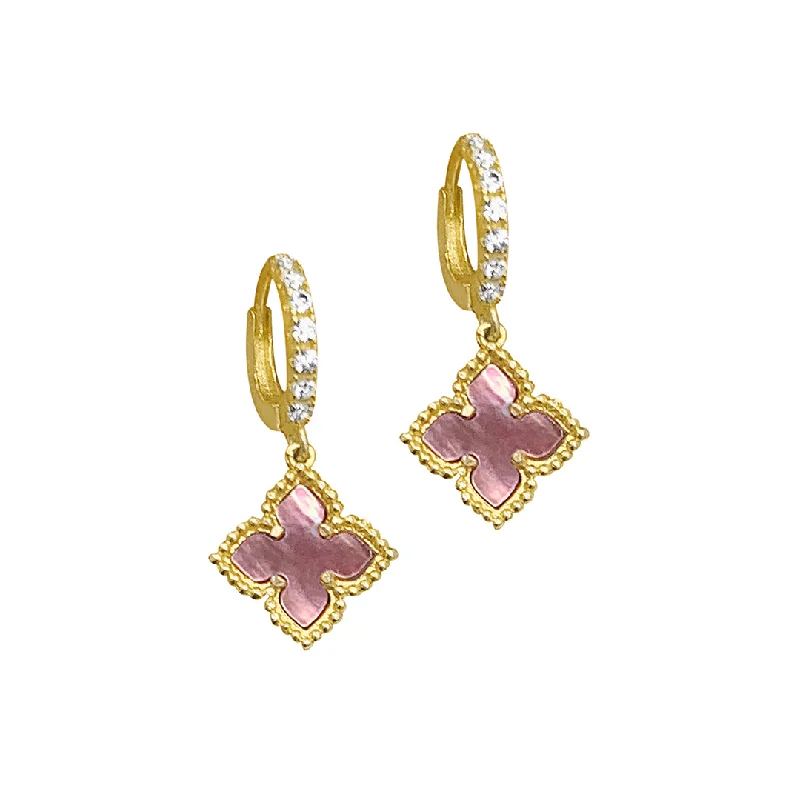 Soft cord earrings-14k Gold Plated Floral Pink Mother of Pearl Drop Earrings