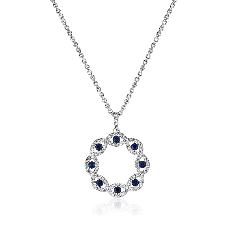 Stamped monogram necklaces-Sapphire and Diamond Open Circle Necklace