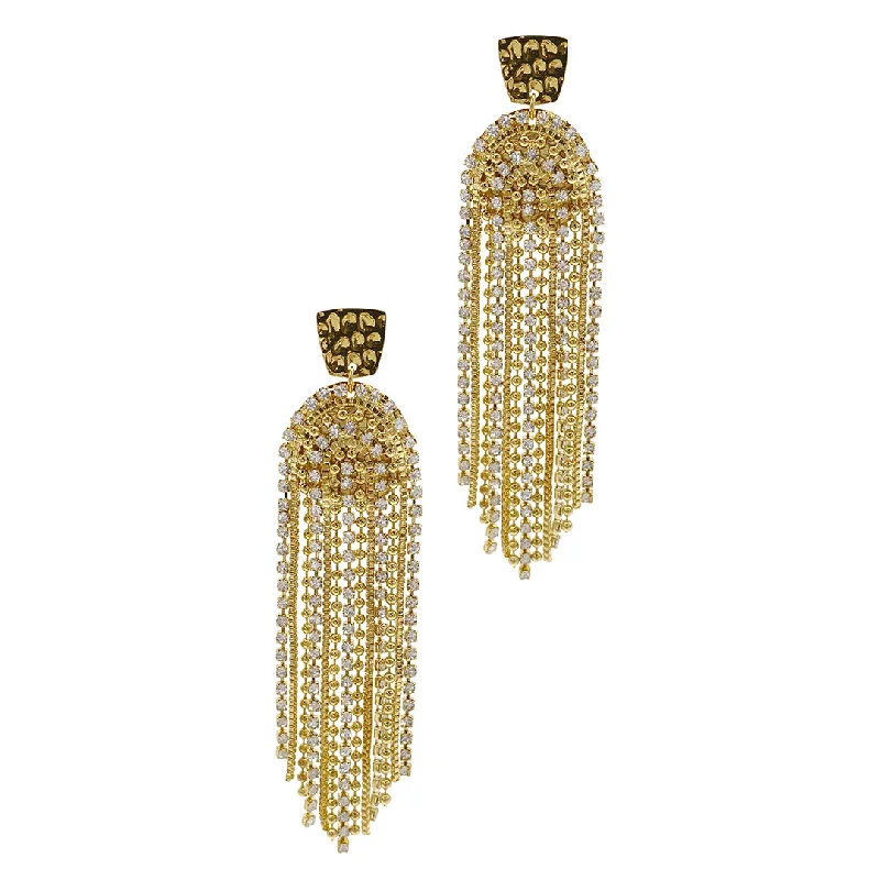 Sleek art earrings-14k Gold Plated Fringe and Crystal Cascade Earrings