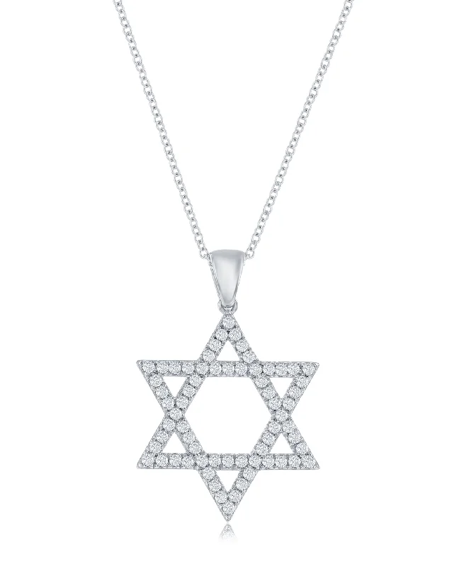 Victorian charm necklaces-14K White Gold Star of David Diamond Pendant Necklace - 1/2ct