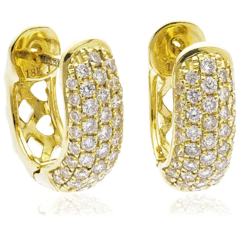 Heavy ring earrings-DIAMOND PAVE SETTING HOOP EARRINGS IN 18K YELLOW GOLD